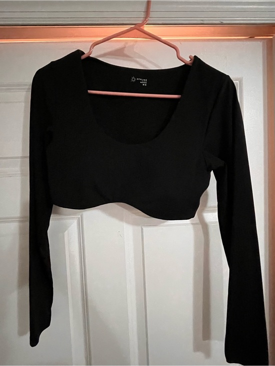 aerie Tops - Aerie Offline Black Long Sleeve Cropped Scoop Neck Top